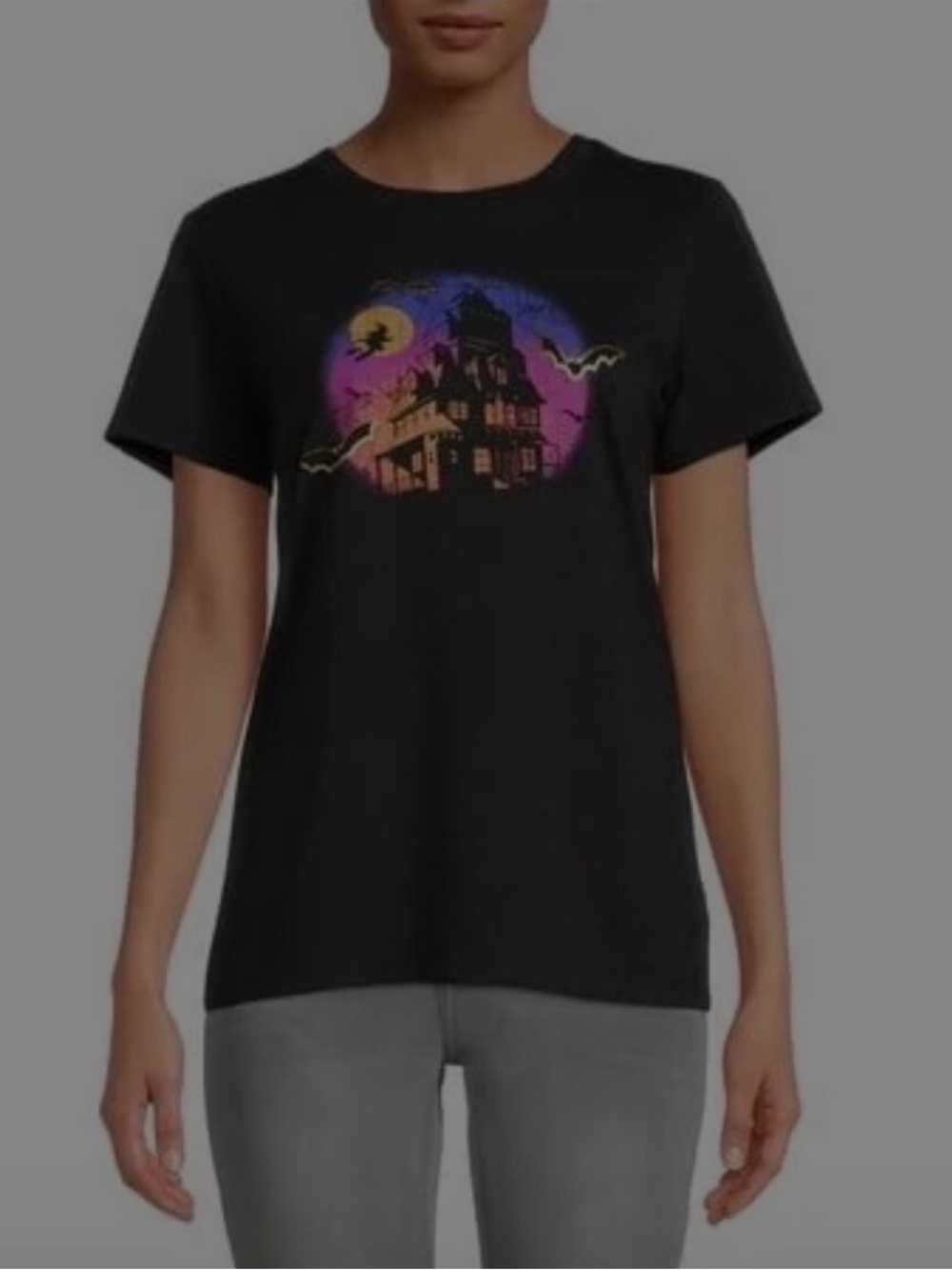 Way to Celebrate Halloween XL Haunted House Graphic Tee Black Witchy Spooky Fall